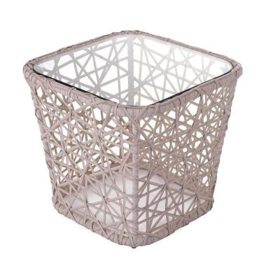 Mesa Lateral Madri | Fibra Sintética  | Vidro Incolor